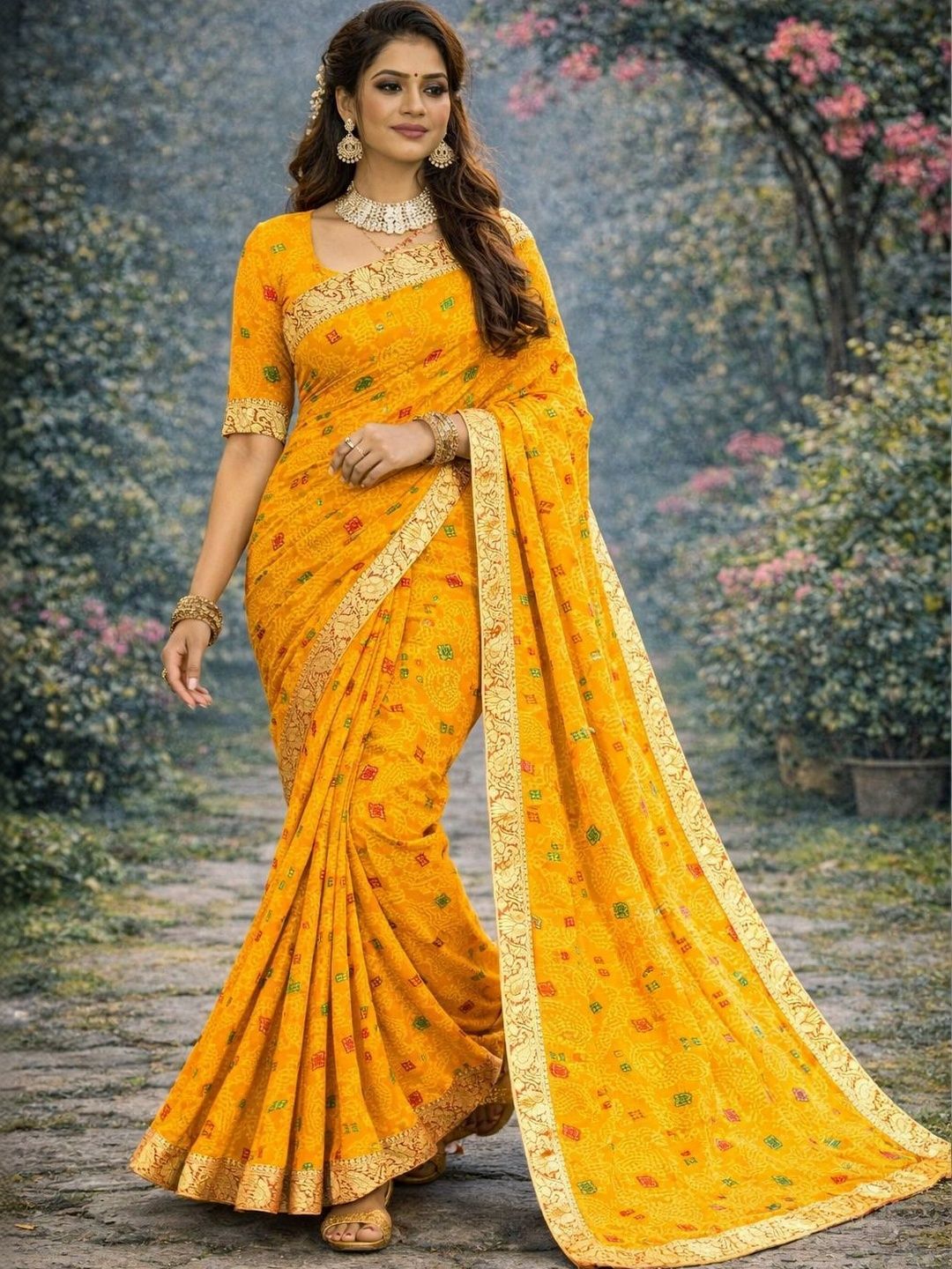 Kanurikaa Zari Georgette Bandhani Saree Women