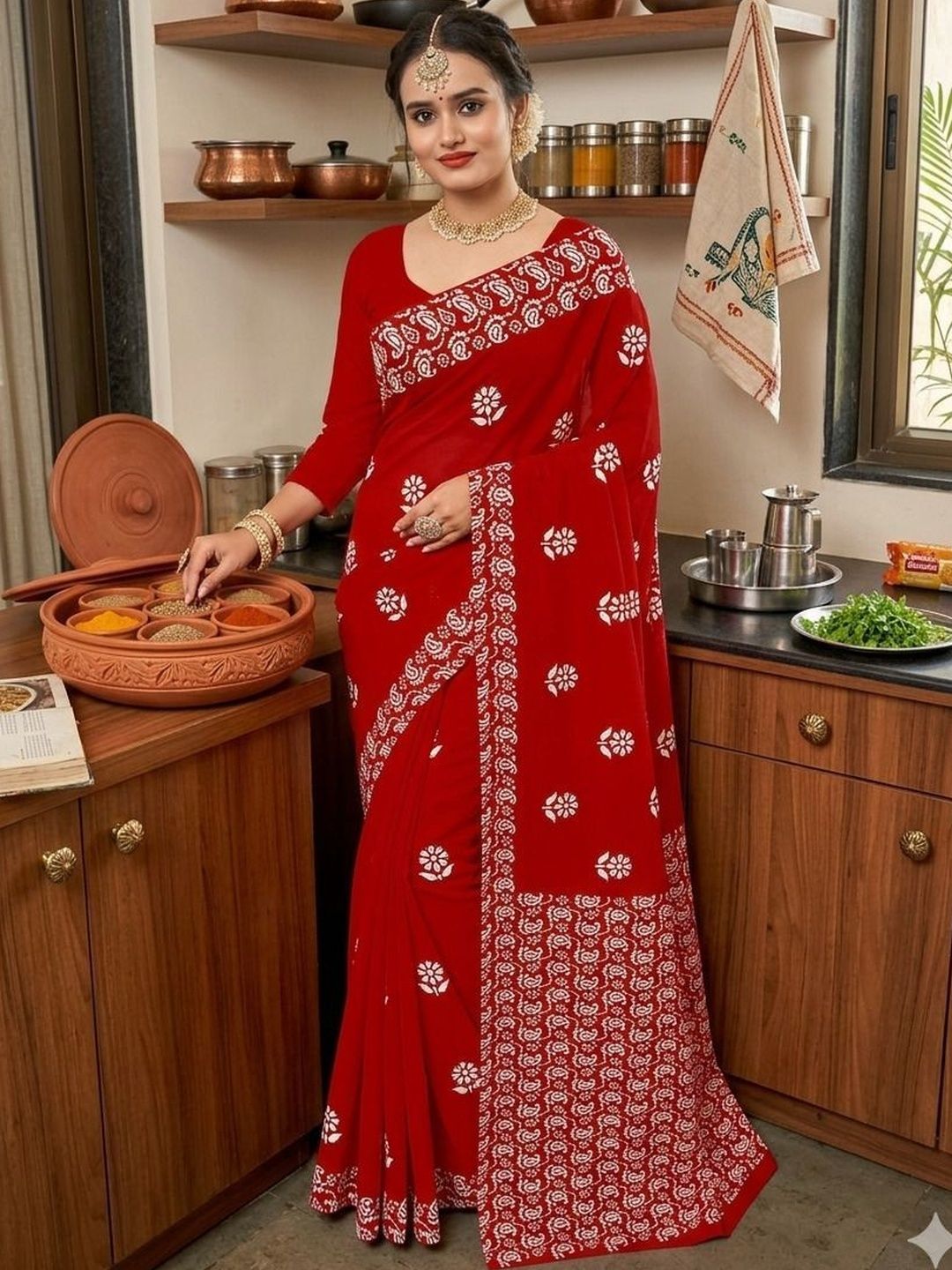 Karishma Floral Cotton Bandhani Saree Women