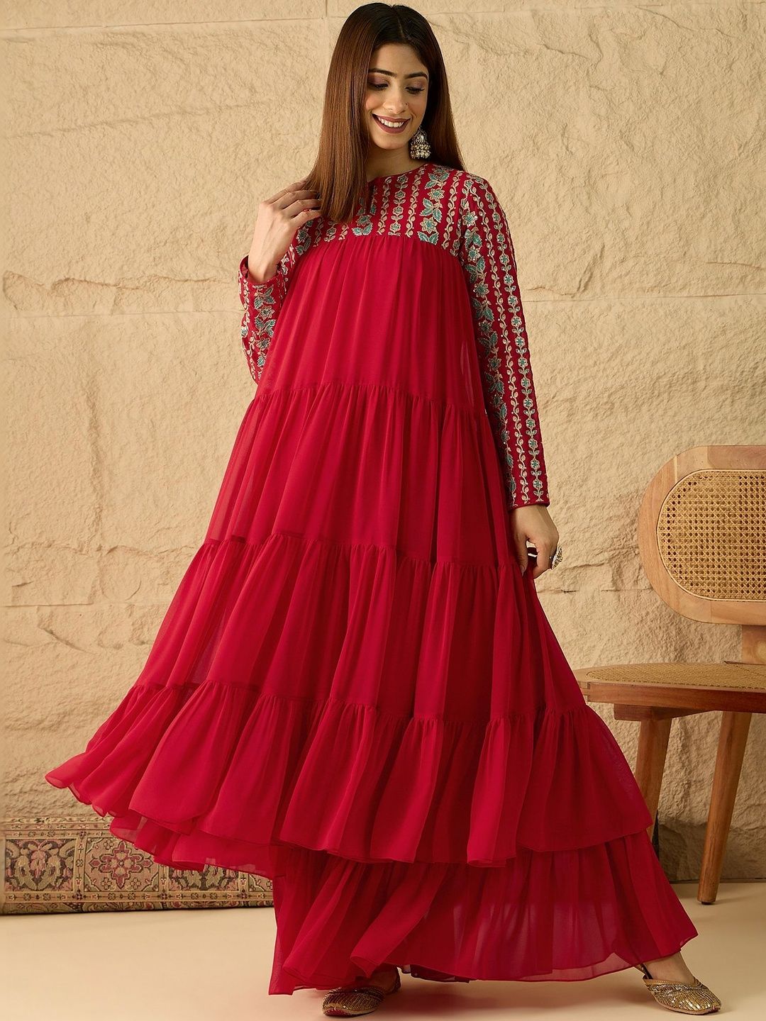 Keyhole Neck Fit & Flare Indo-Western & Ethnic Dress