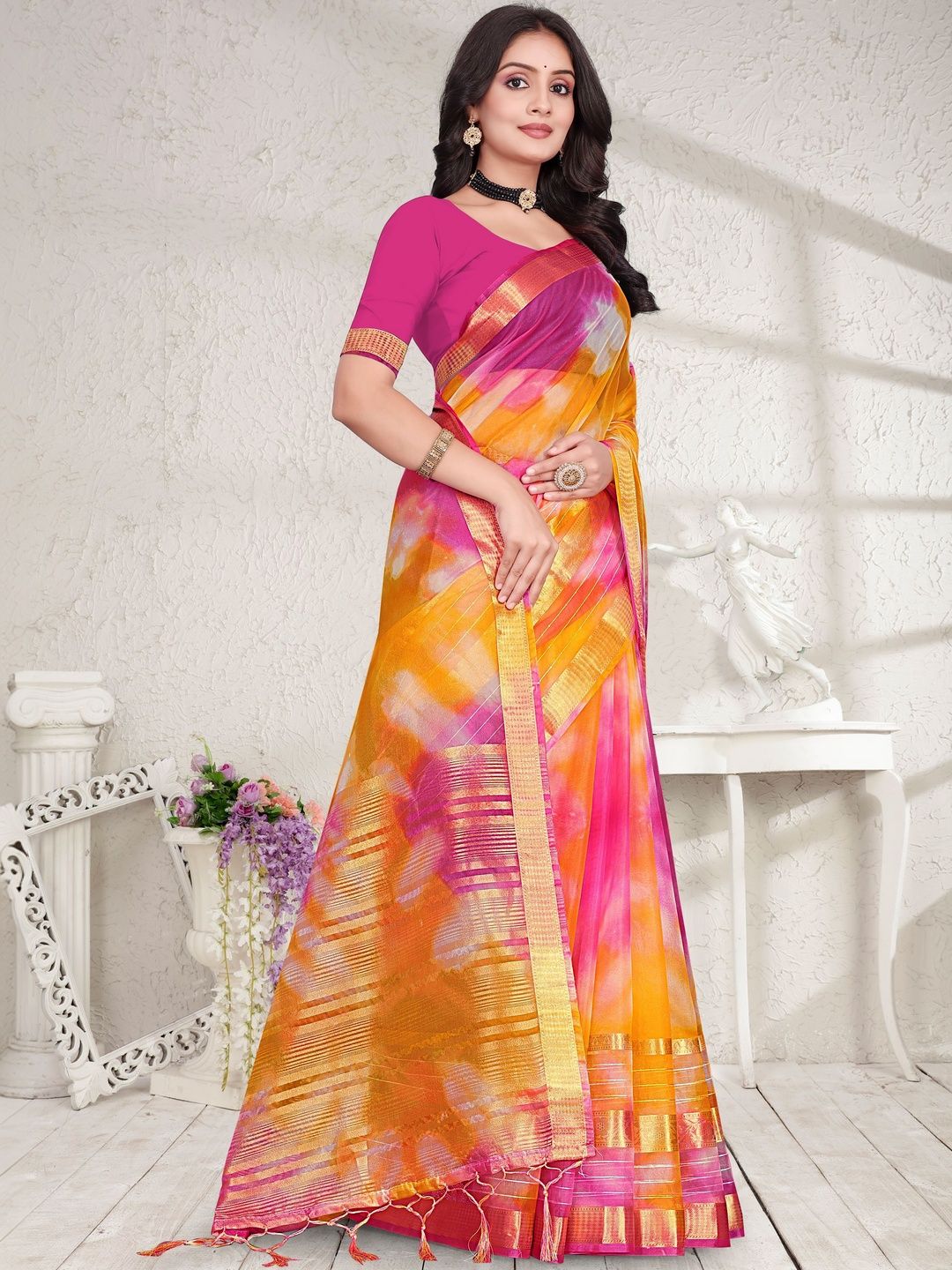 Kothari Tie Dye Organza Bandhani Saree Women