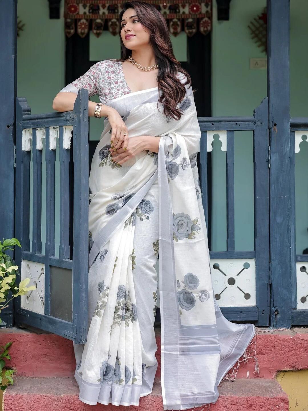 Krujha Grey Jamdani Silk Cotton Saree