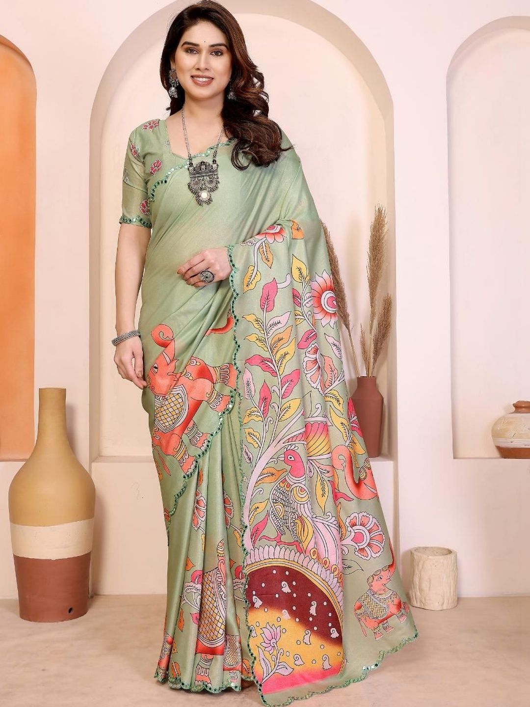 KSNDV Trendz Festive Mirror Work Saree