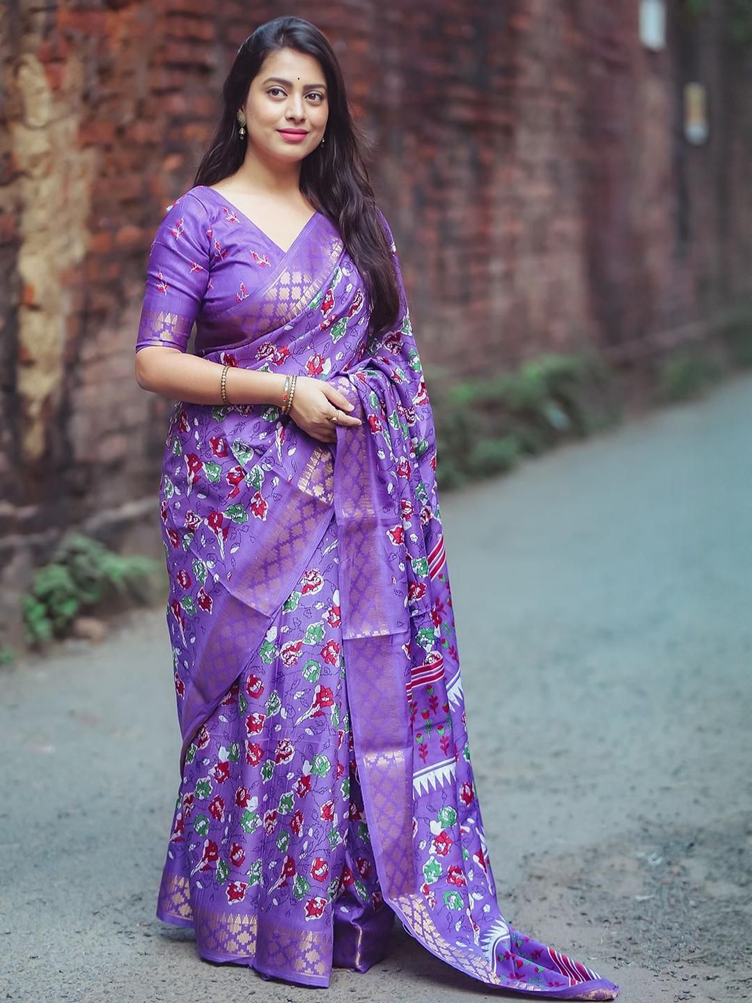 Lavender Soft Kalamkari Saree with Blouse
