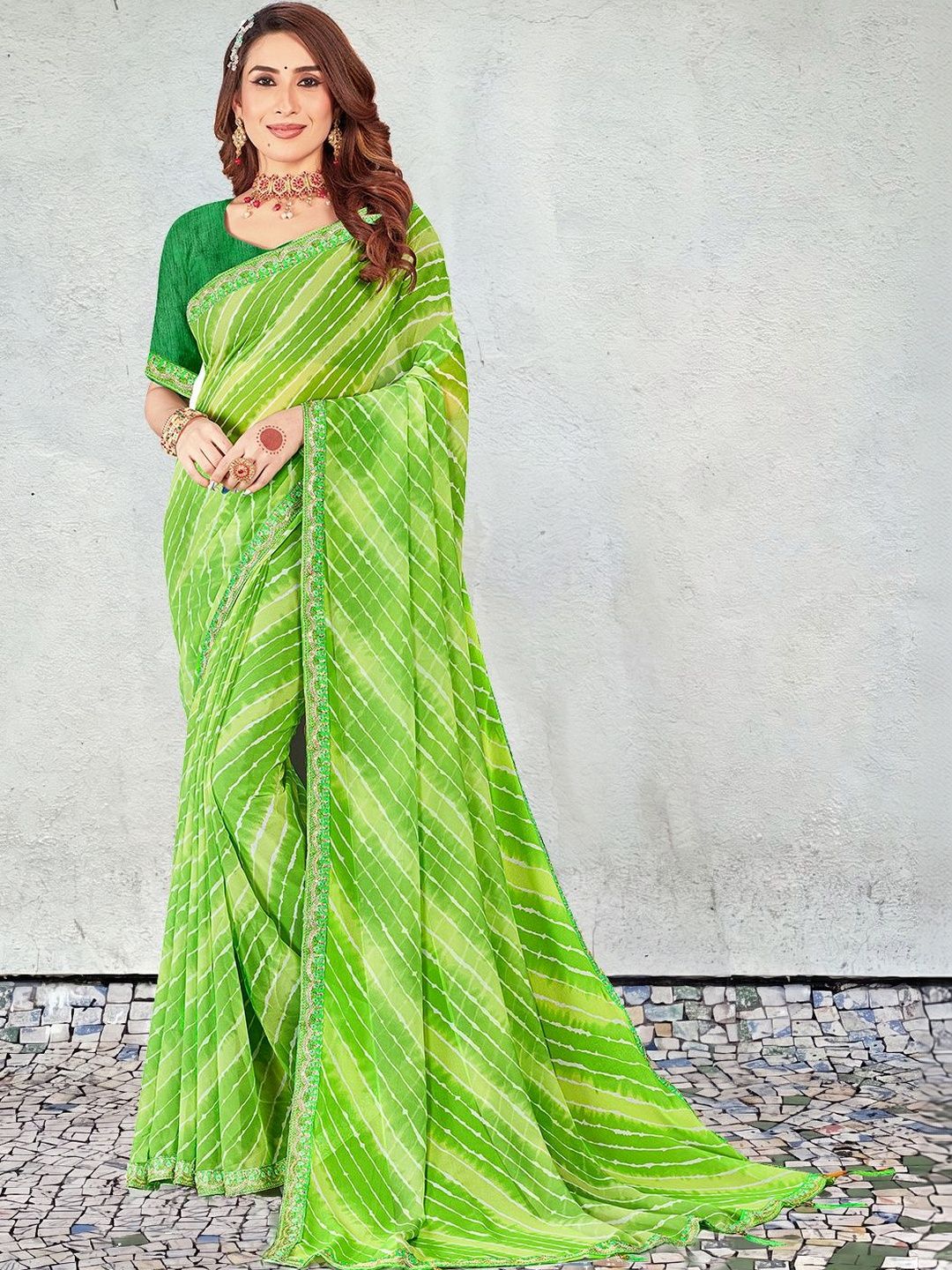Leheriya Embroidered Georgette Bandhani Saree Women