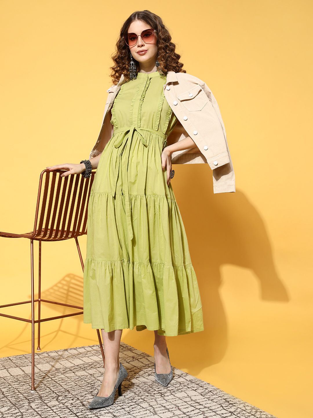 Libas Lime Green Solid Indo-Western & Ethnic Dress for Women