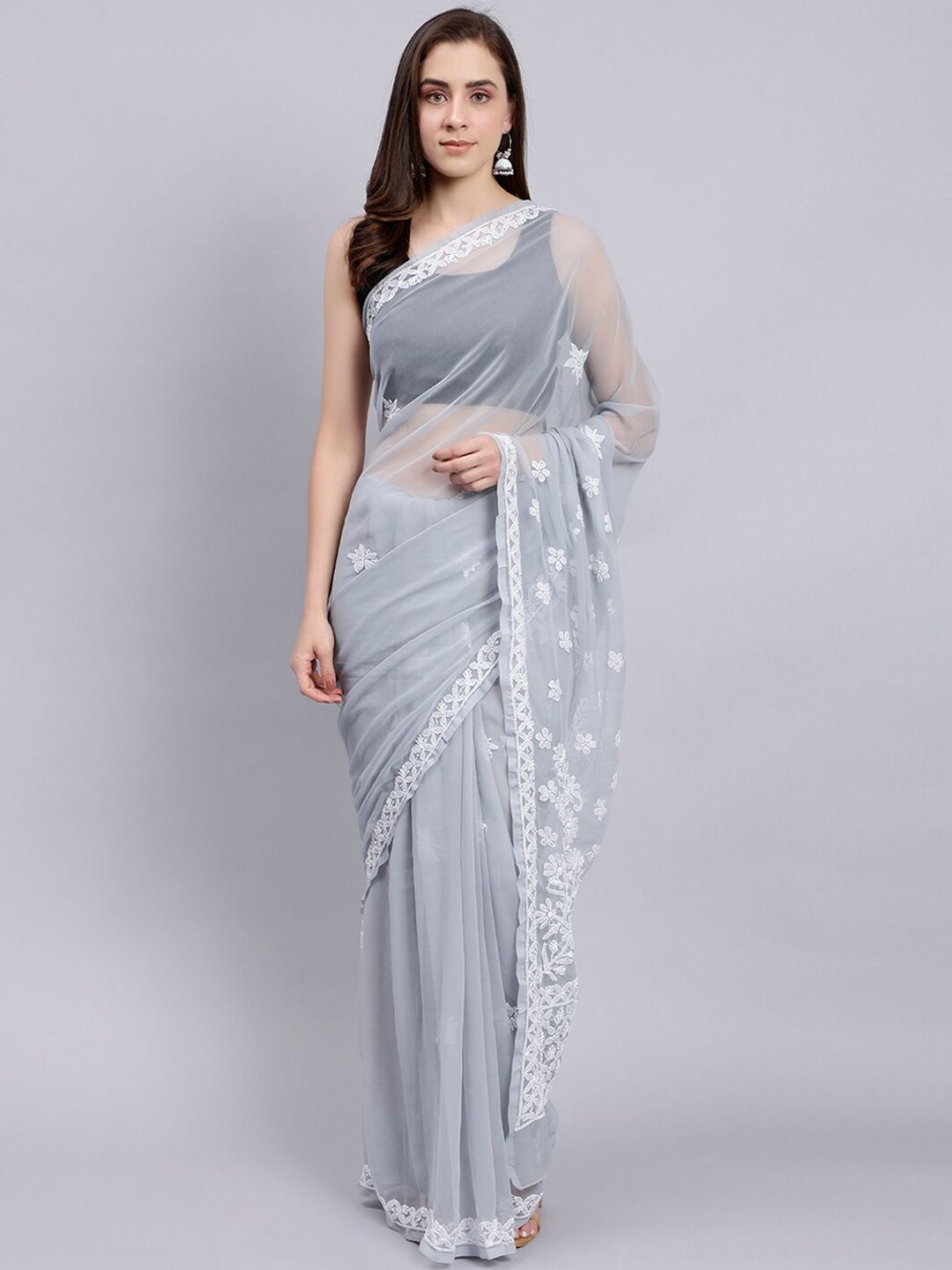 Lucknowi Floral Chikankari Saree