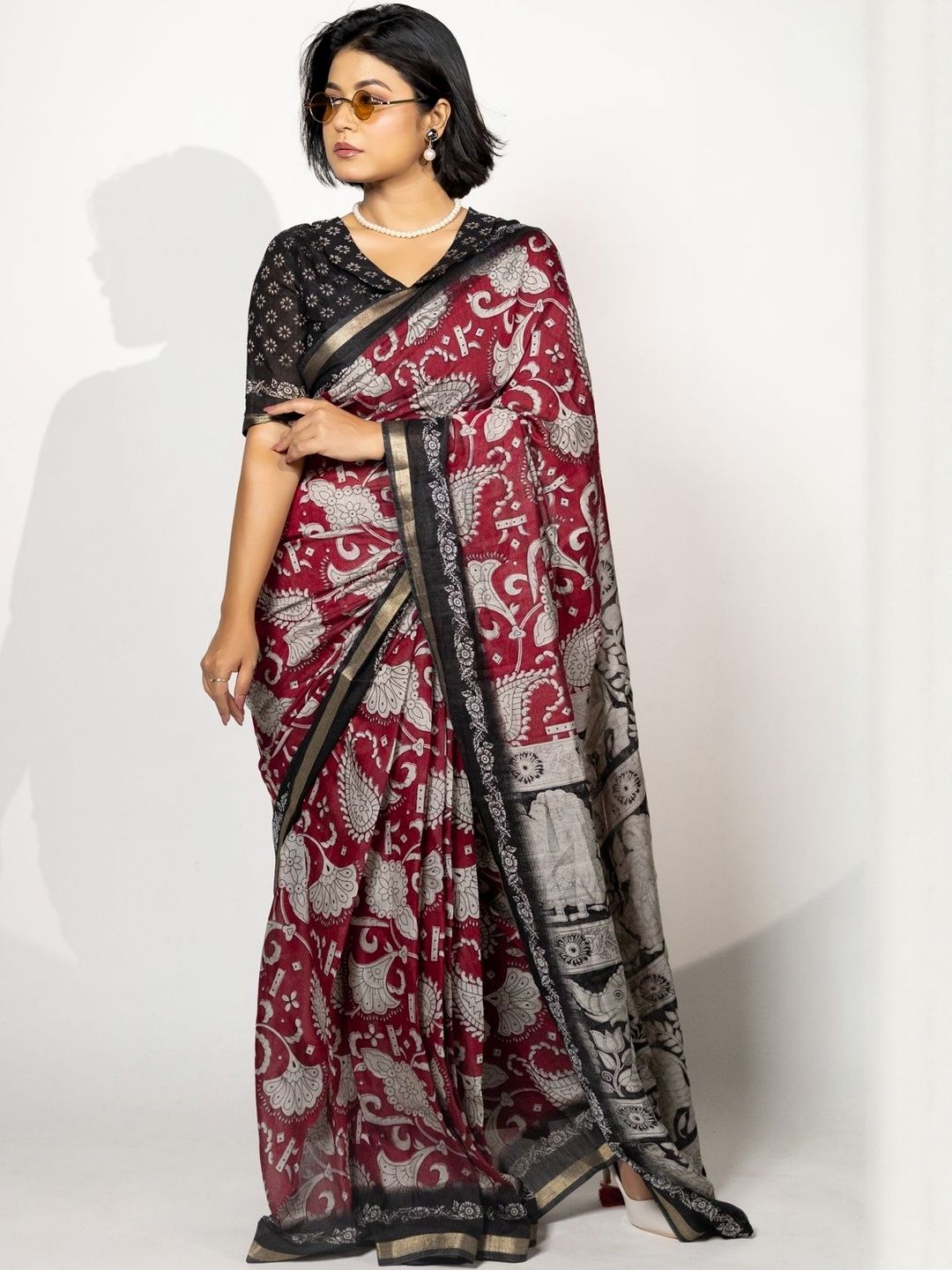 Mirchi Fashion Kalamkari Zari Woven Saree
