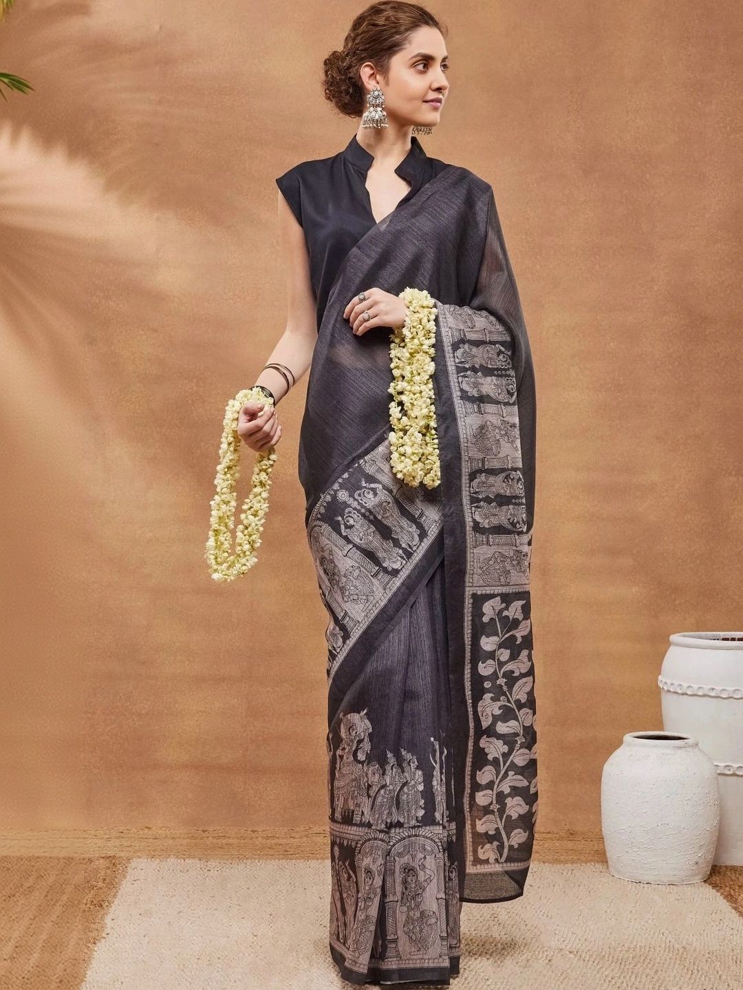 Mitera Designer Ikat Blend Kalamkari Saree