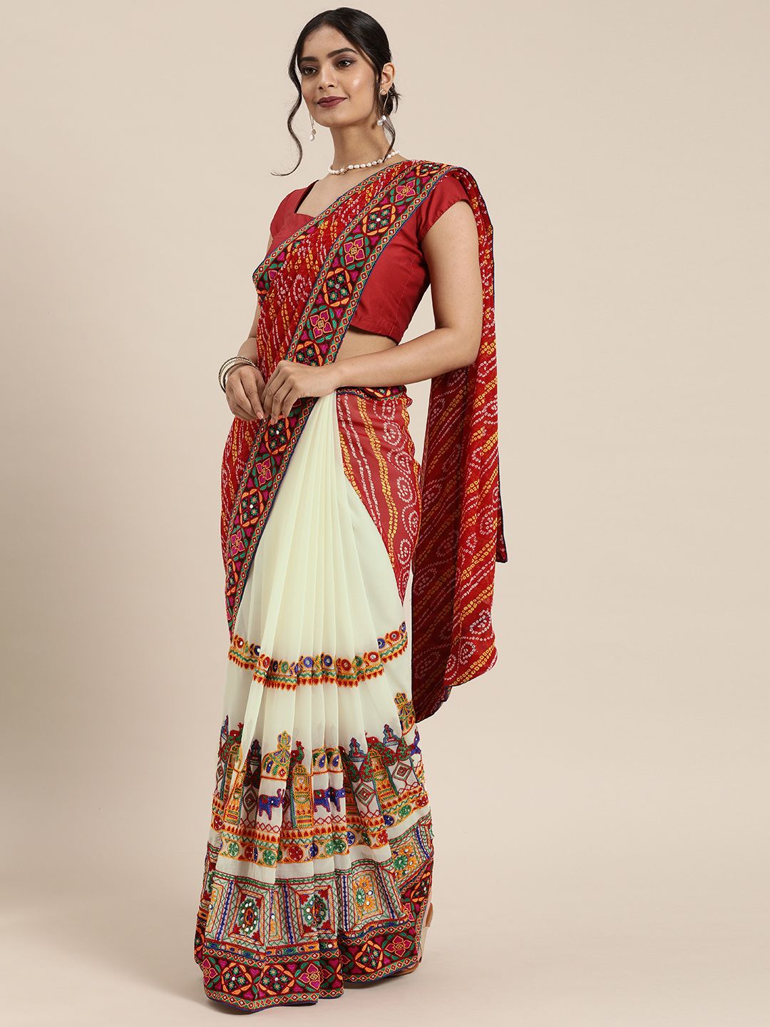Mitera Georgette Embroidered Bandhani Saree Women