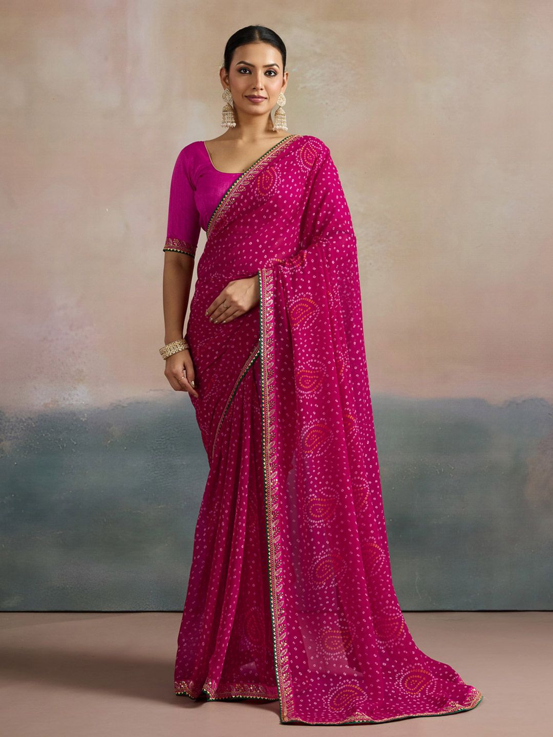 Mitera Georgette Sequinned Bandhani Saree Women