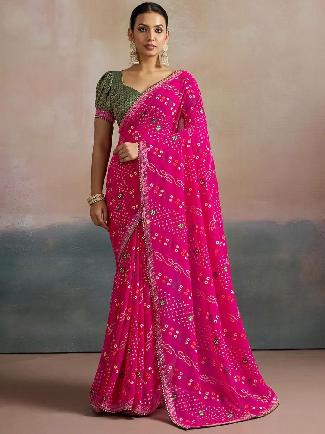 Mitera Gotta Patti Georgette Bandhani Saree