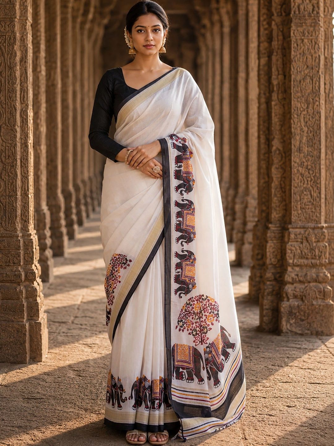Mitera Linen Blend Kalamkari Saree