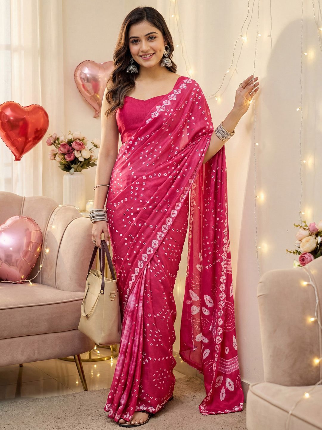 Mitera Poly Crepe Bandhani Saree Women
