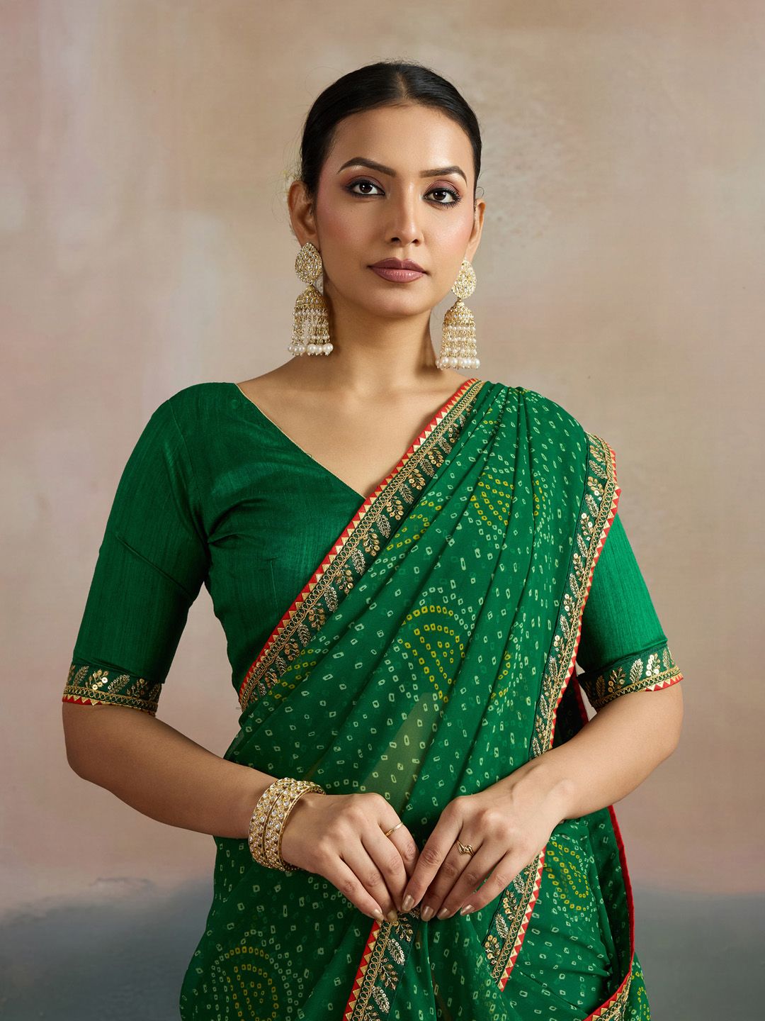 Mitera Pure Georgette Sequinned Bandhani Saree Women