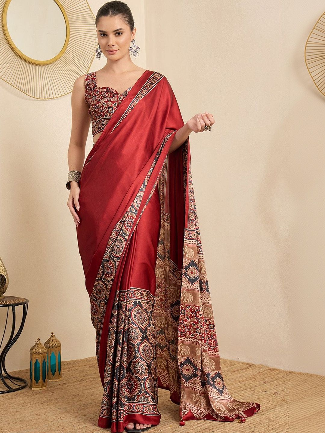 Mitera Ready to Wear Kalamkari Block Print Saree