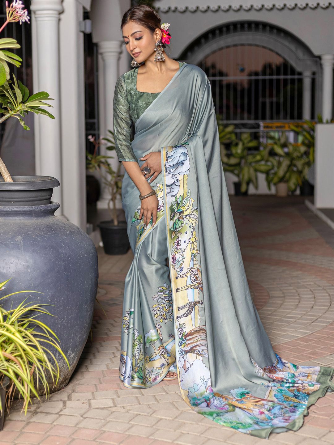 Mitera Satin Muga Kalamkari Festive Saree