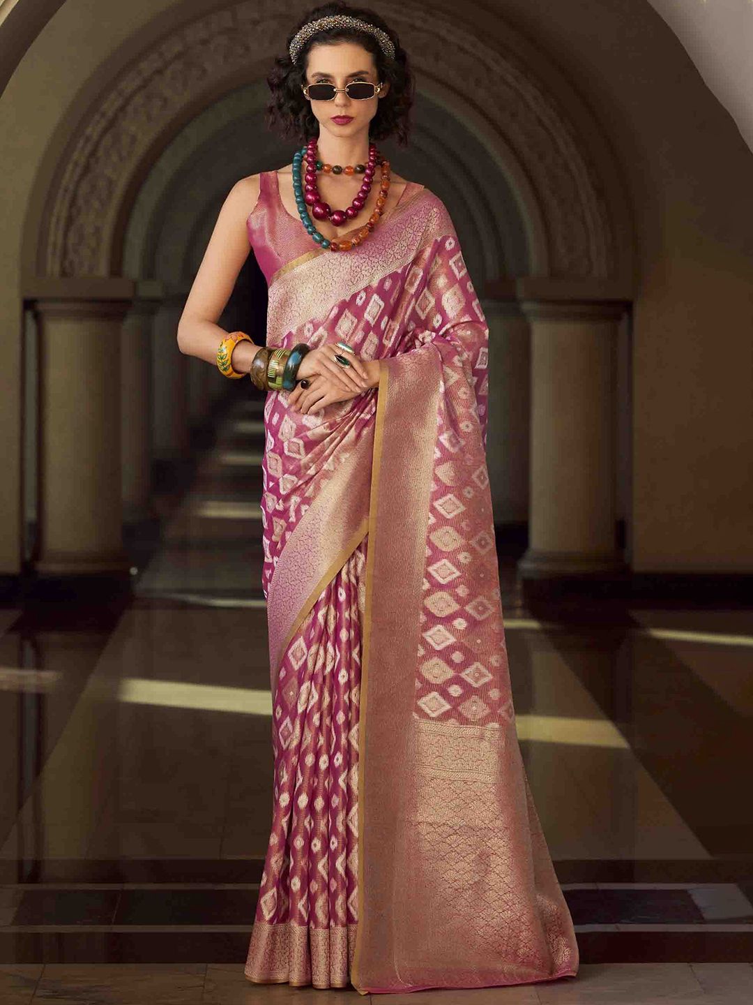 Mitera Zari Tissue Ikat Sarees Online