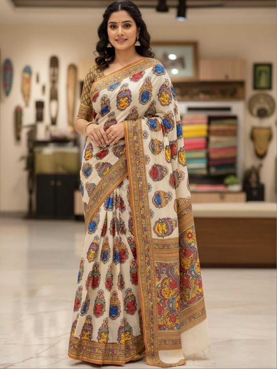 Moda Rapido Casual Linen Blend Kalamkari Saree