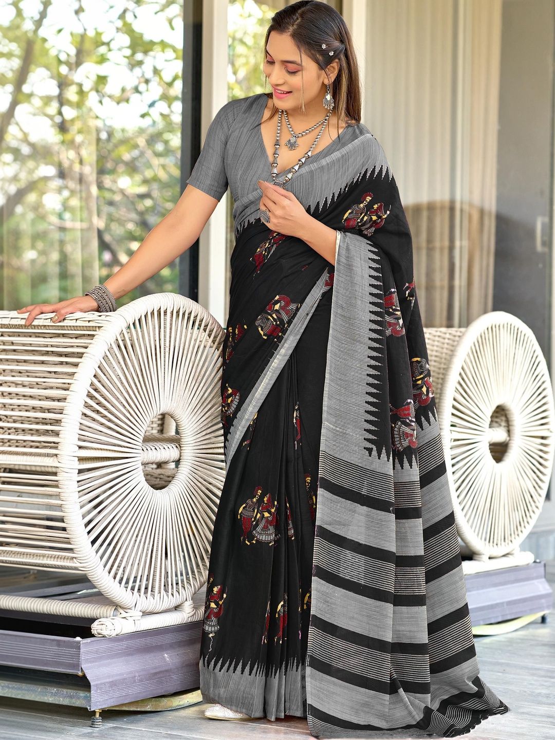 Moda Rapido Designer Block Print Kalamkari Saree