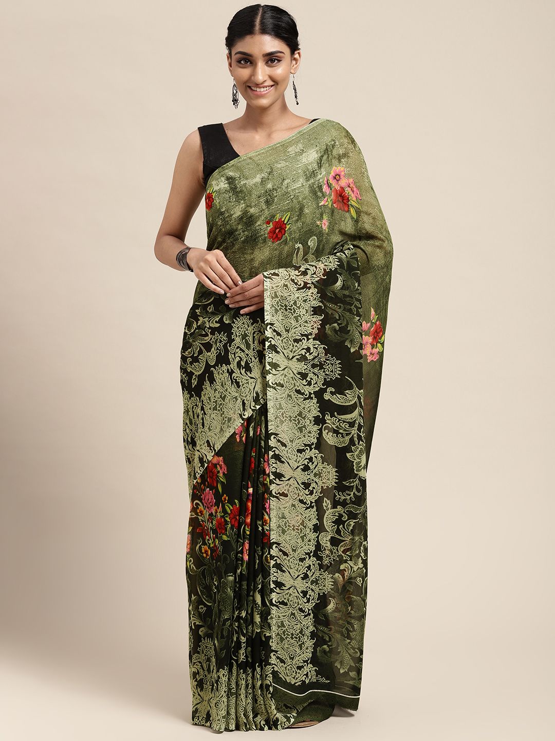 Moda Rapido Green Poly Georgette Saree