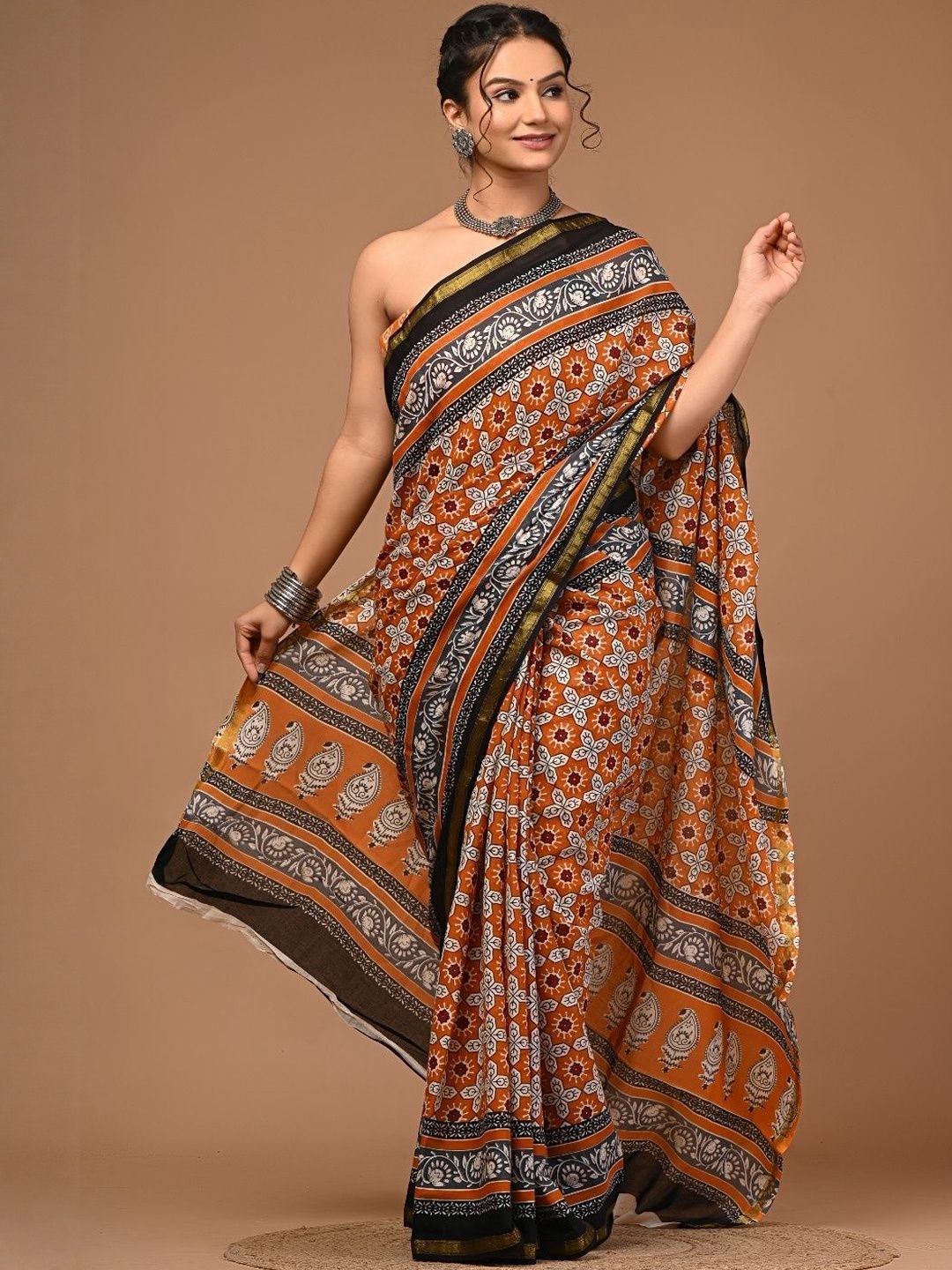 Moda Rapido Printed Pure Cotton Ikat Sarees