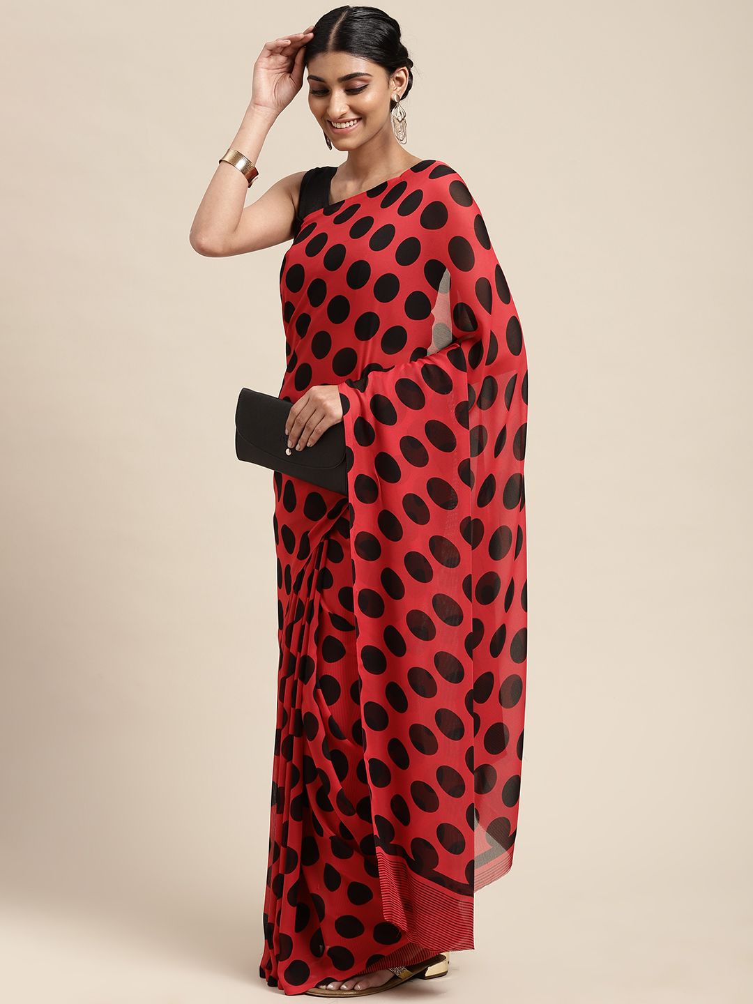Moda Rapido Red Poly Georgette Saree