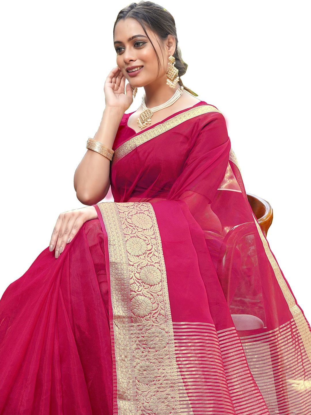 Organza Handloom Woven Bandhani Saree