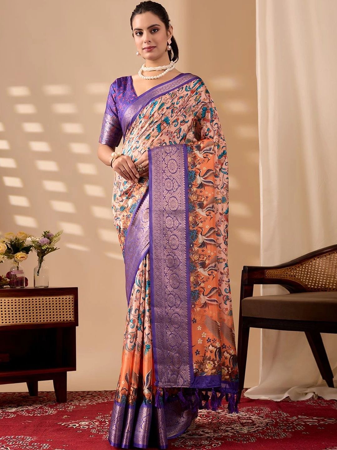 P K SAREES Zari Silk Cotton Fusion Kota Kalamkari Saree