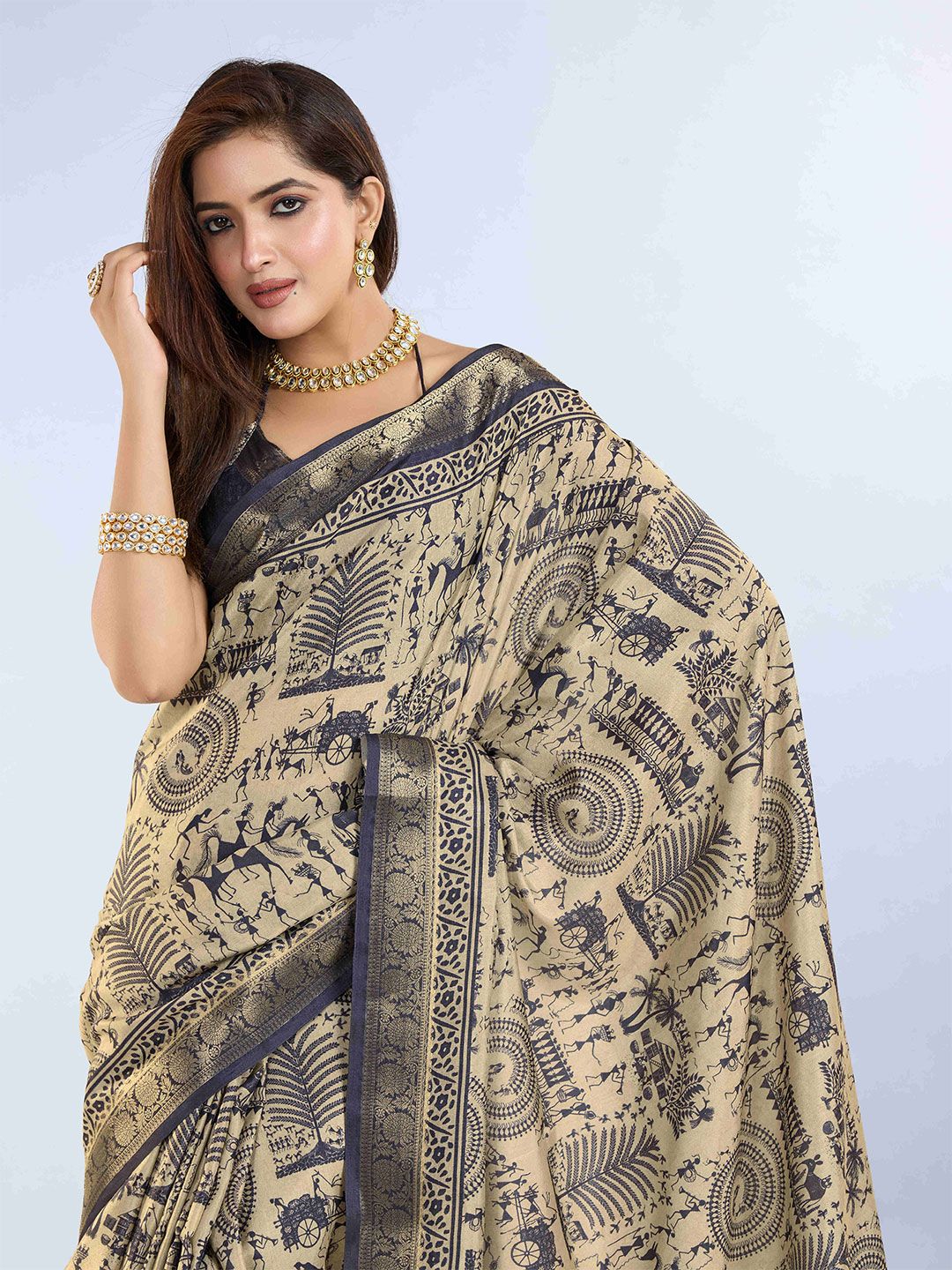 PBS Prints Kalamkari Printed Zari Saree
