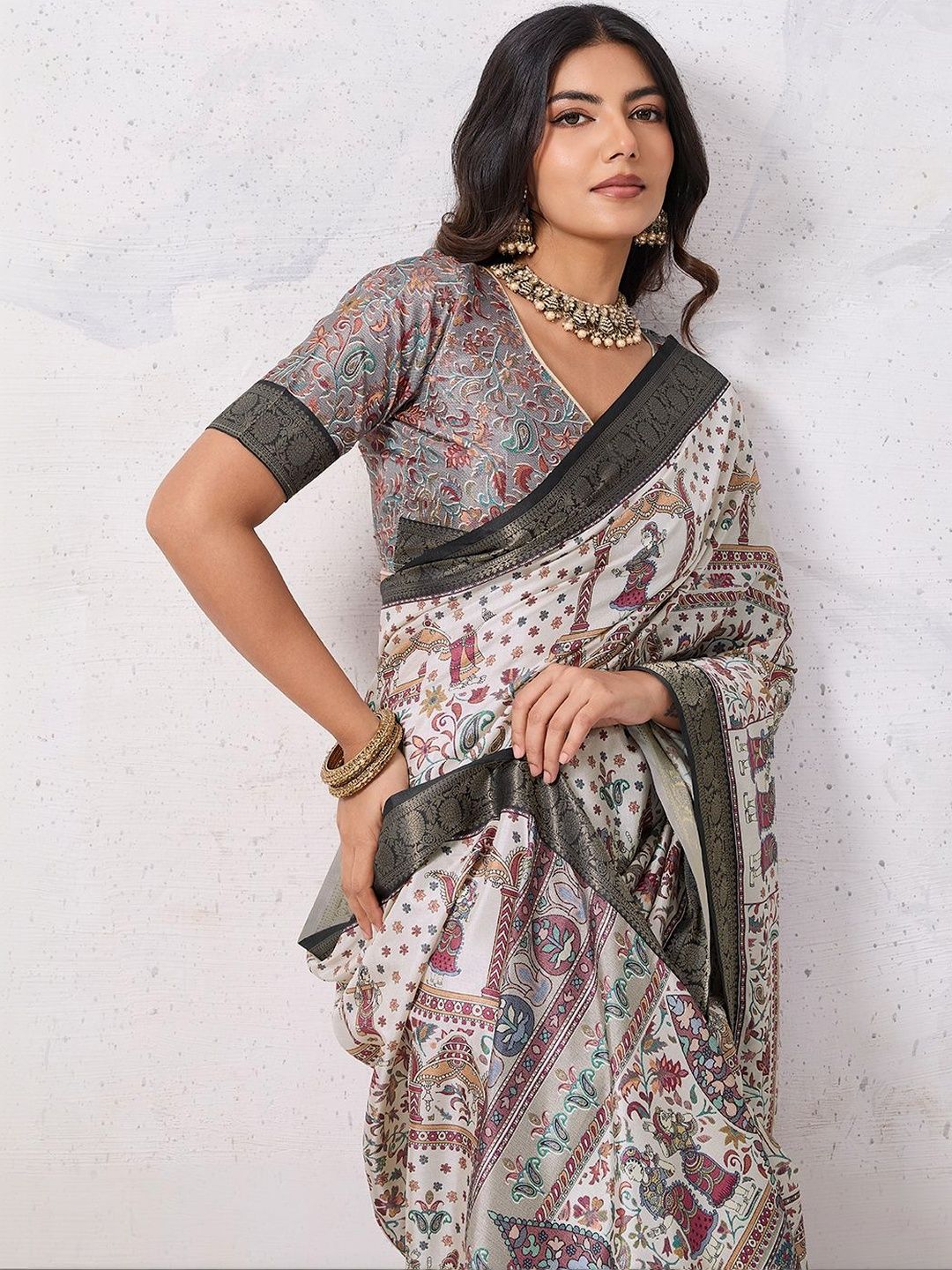 PBS PRINTS Tussar Silk Kalamkari Saree