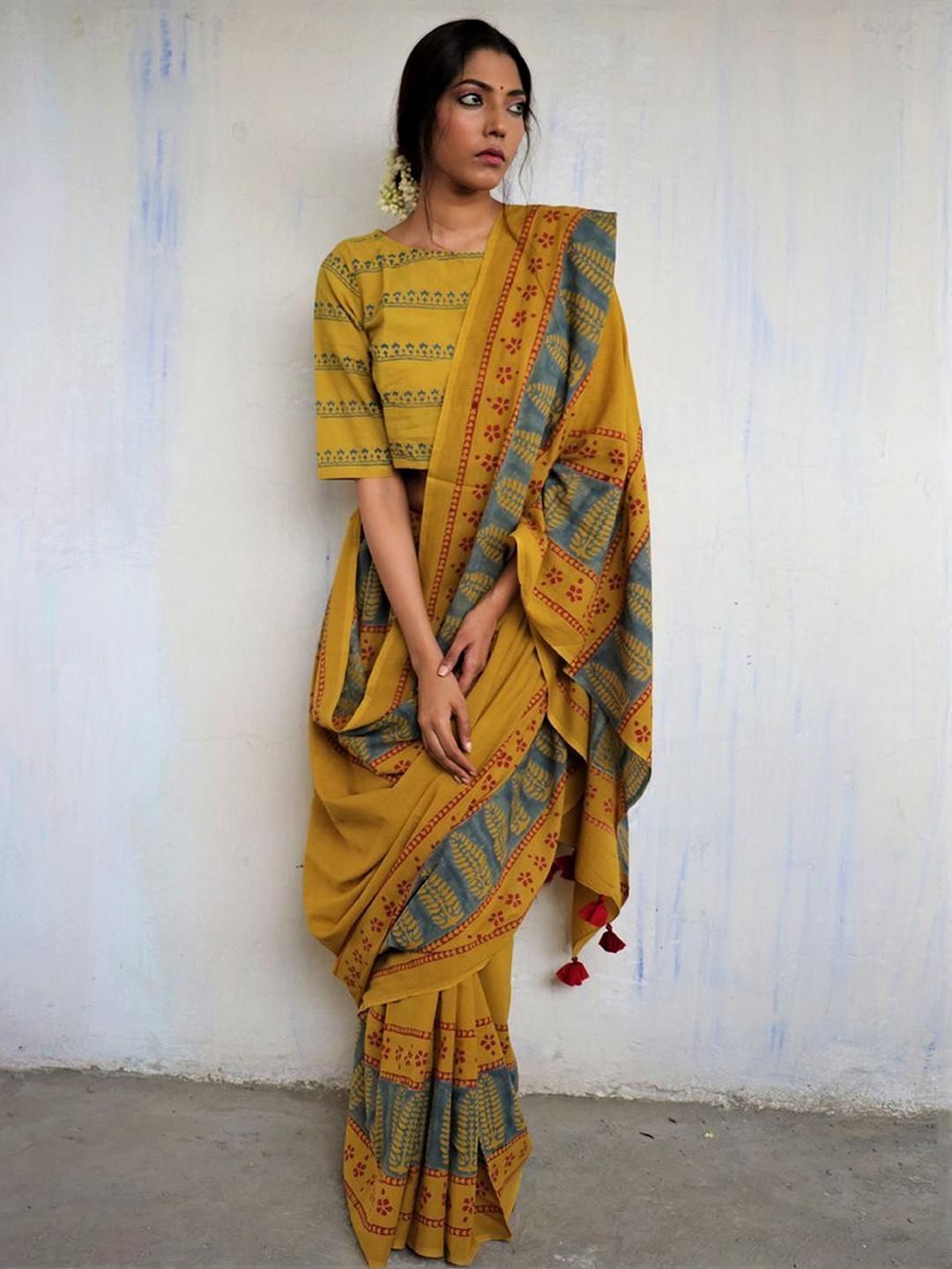 Pink Floral Pure Cotton Saree for Women