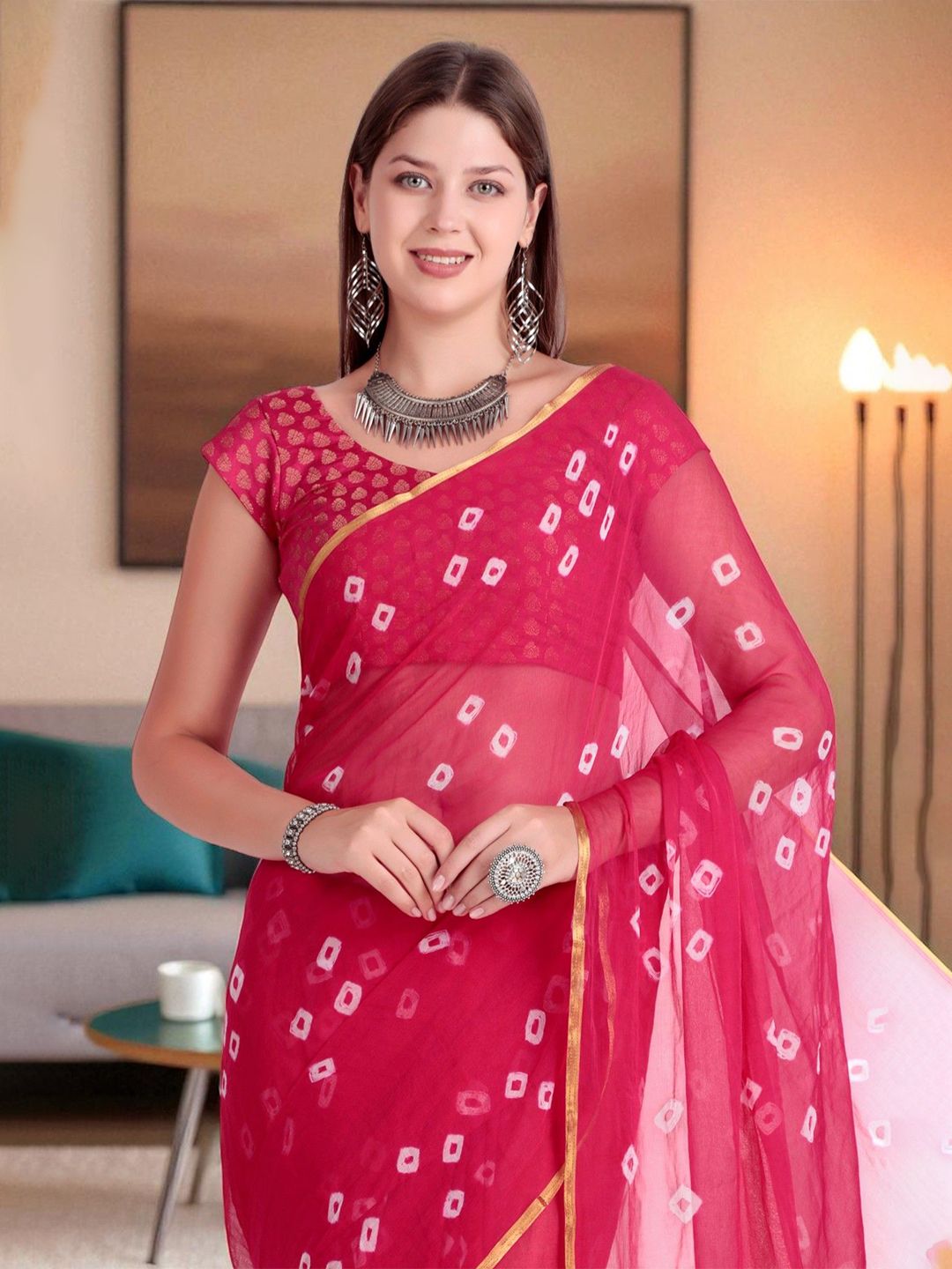 Poly Chiffon Lightweight Bandhani Saree Women