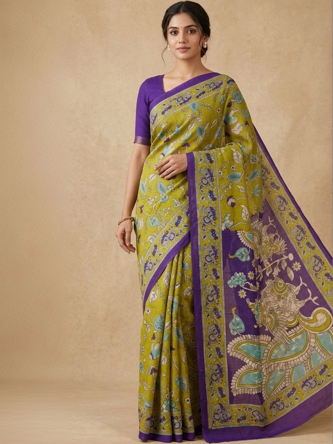 Pranu Trends Traditional Kalamkari Saree