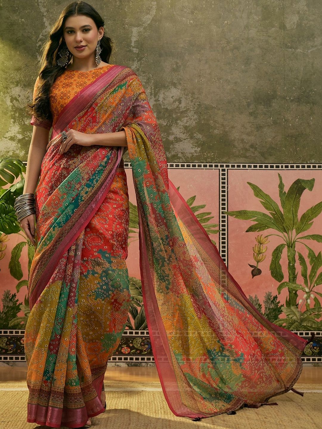 Printed Bandhani Saree Women Daily Wear