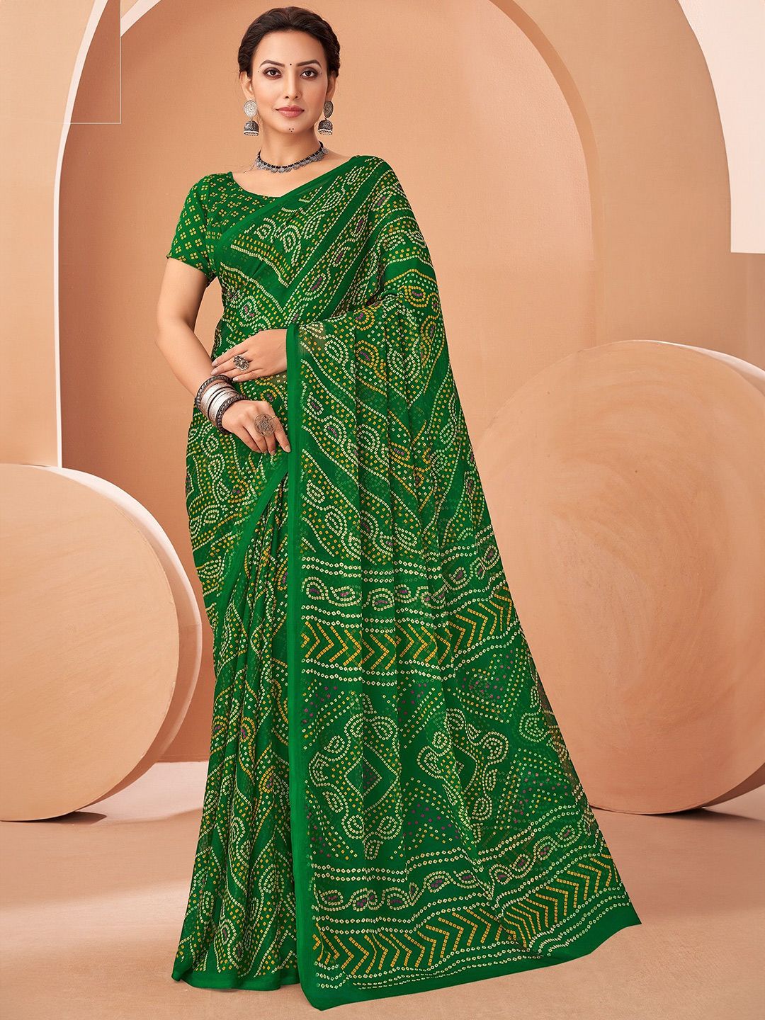 Printed Traditional Bandhani Saree Women