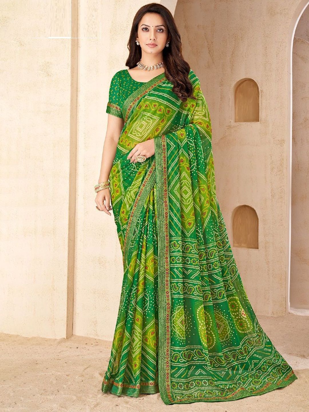 Pure Chiffon Bandhani Saree Women