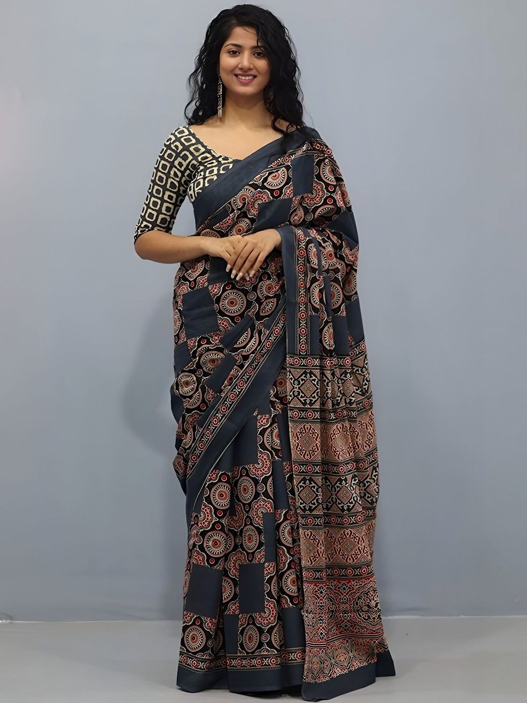 Pure Cotton Handloom Ikat Sarees with Ethnic Motifs