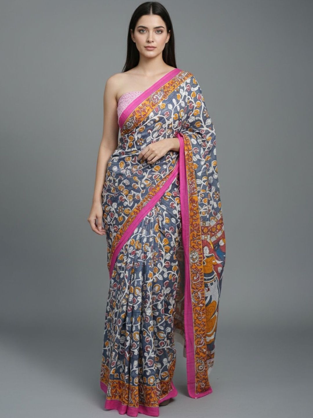 Pure Cotton Kalamkari Saree with Traditional Motifs