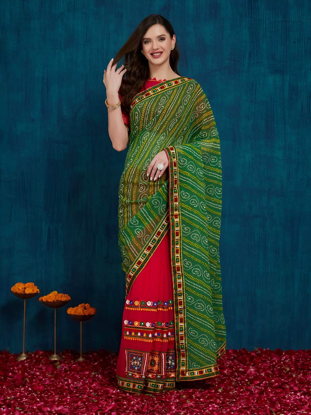 Pure Georgette Printed Bandhani Saree Women