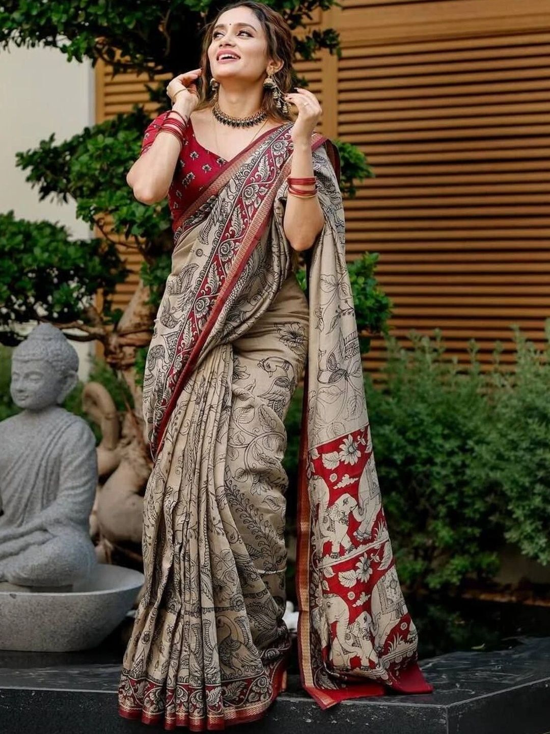 Pure Linen Sangria Kalamkari Saree
