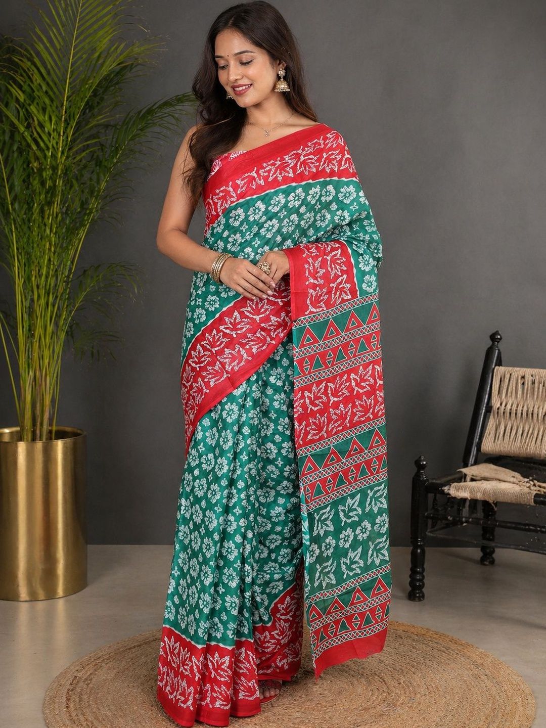 Ravi Janki Floral Cotton Bandhani Saree