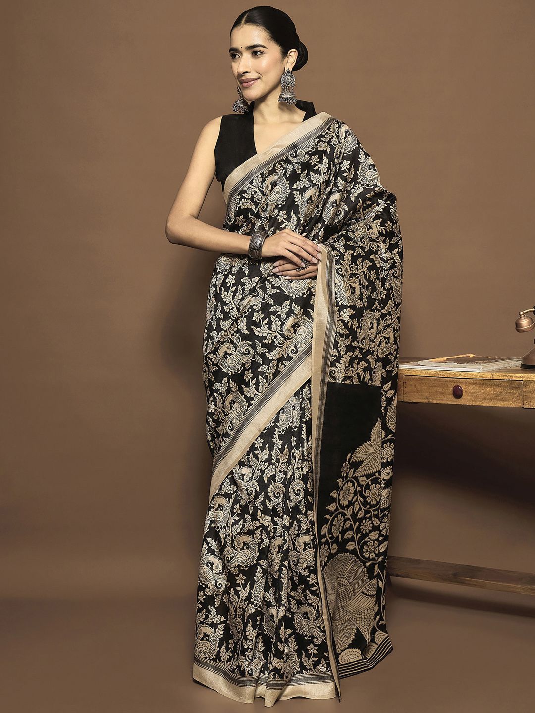 Ready To Wear Silk Blend Kalamkari Saree