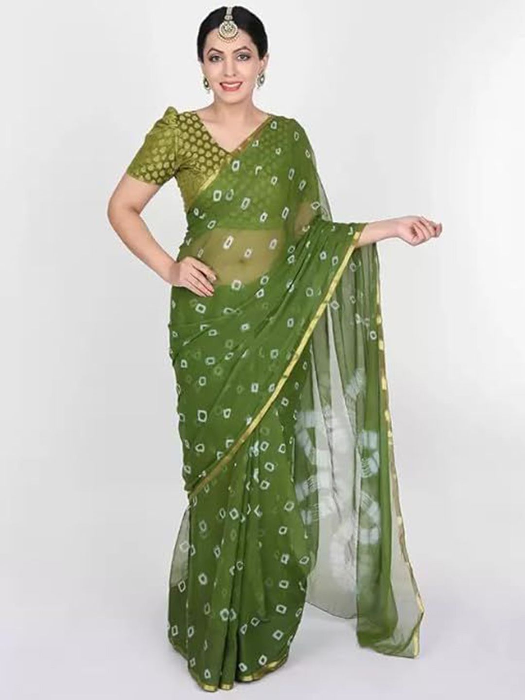 Reboot Fashions Pure Chiffon Bandhani Saree