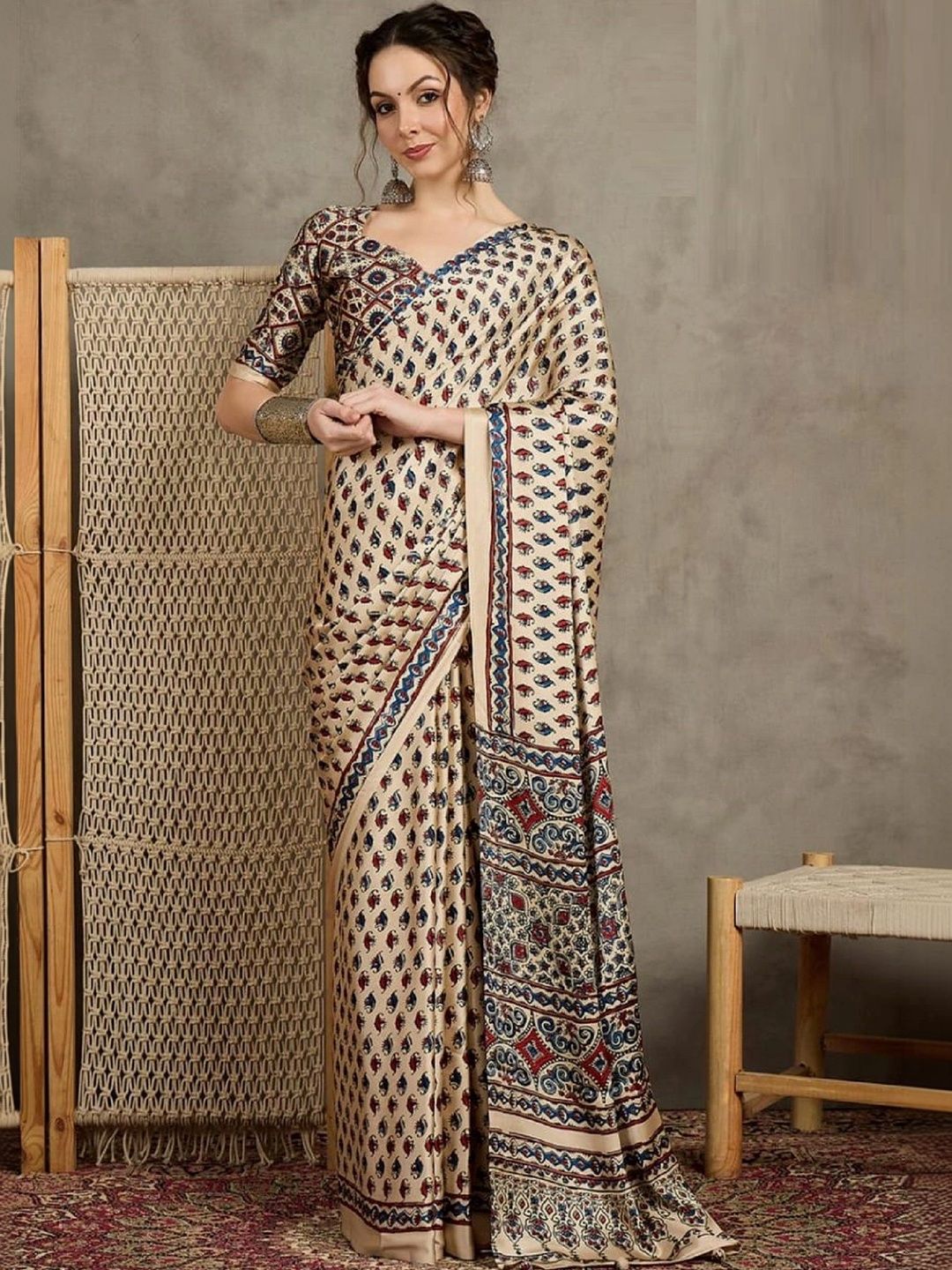 Reboot Fashions Pure Crepe Kalamkari Saree