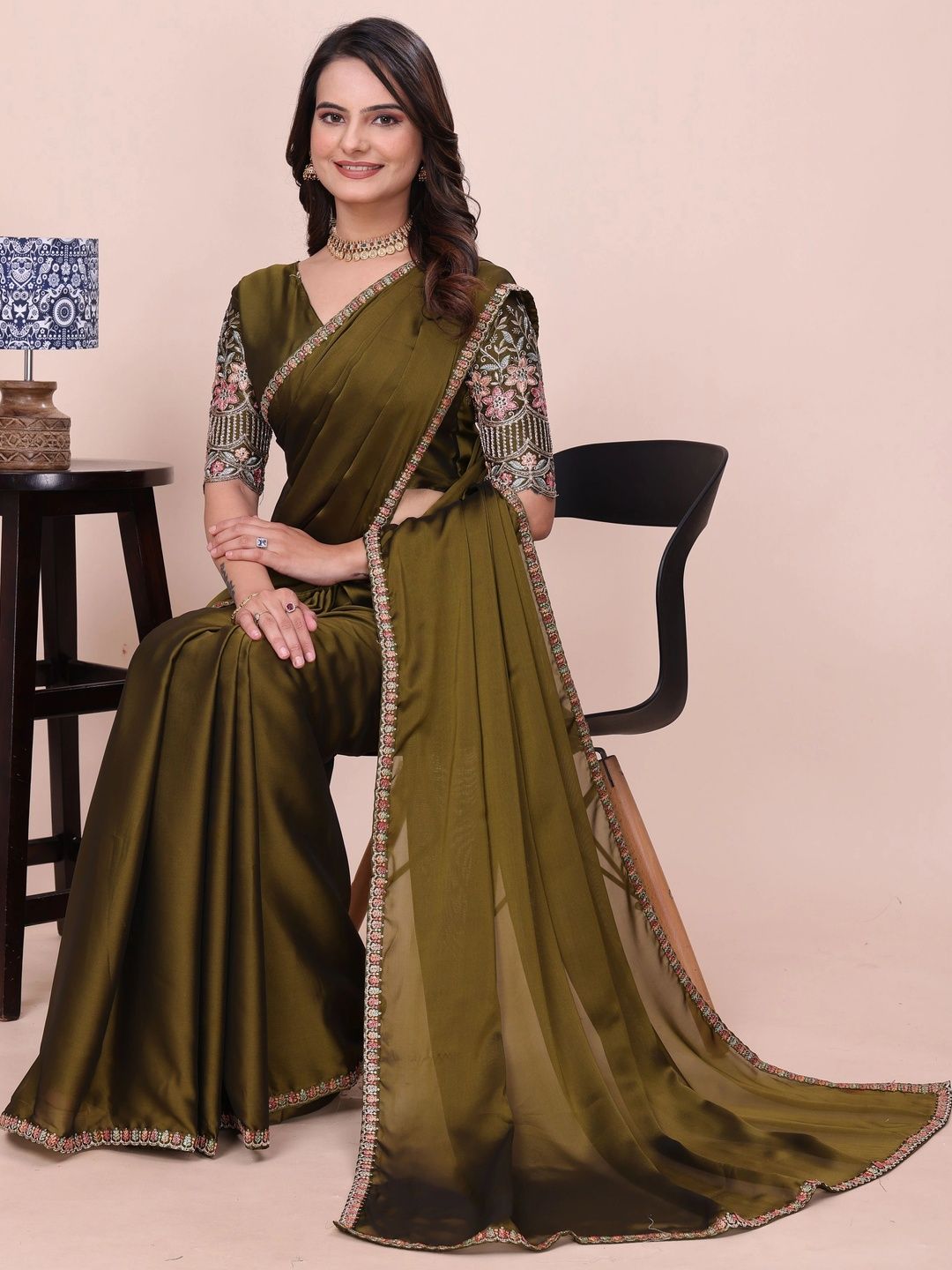 Saanvi Embroidered Silk Blend Kalamkari Saree