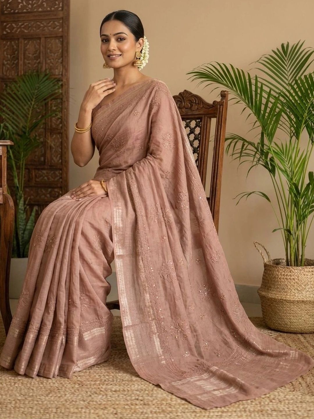 Safed Rang Handloom Silk Cotton Chikankari Sarees
