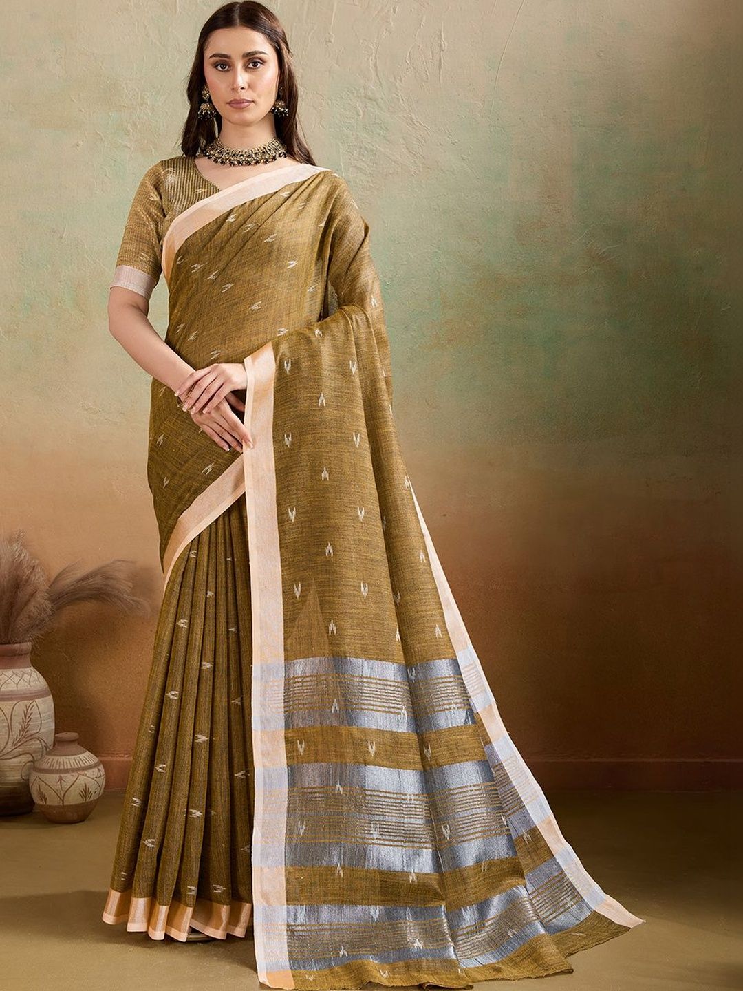 Sangria Cotton Blend Handloom Ikat Sarees