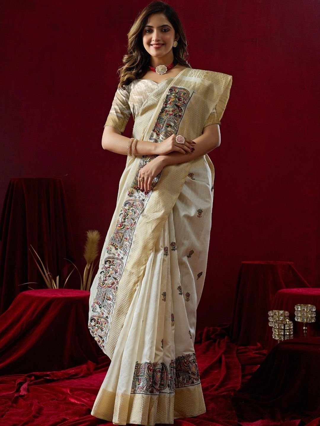 Sangria Embroidered Kanjeevaram Kalamkari Saree