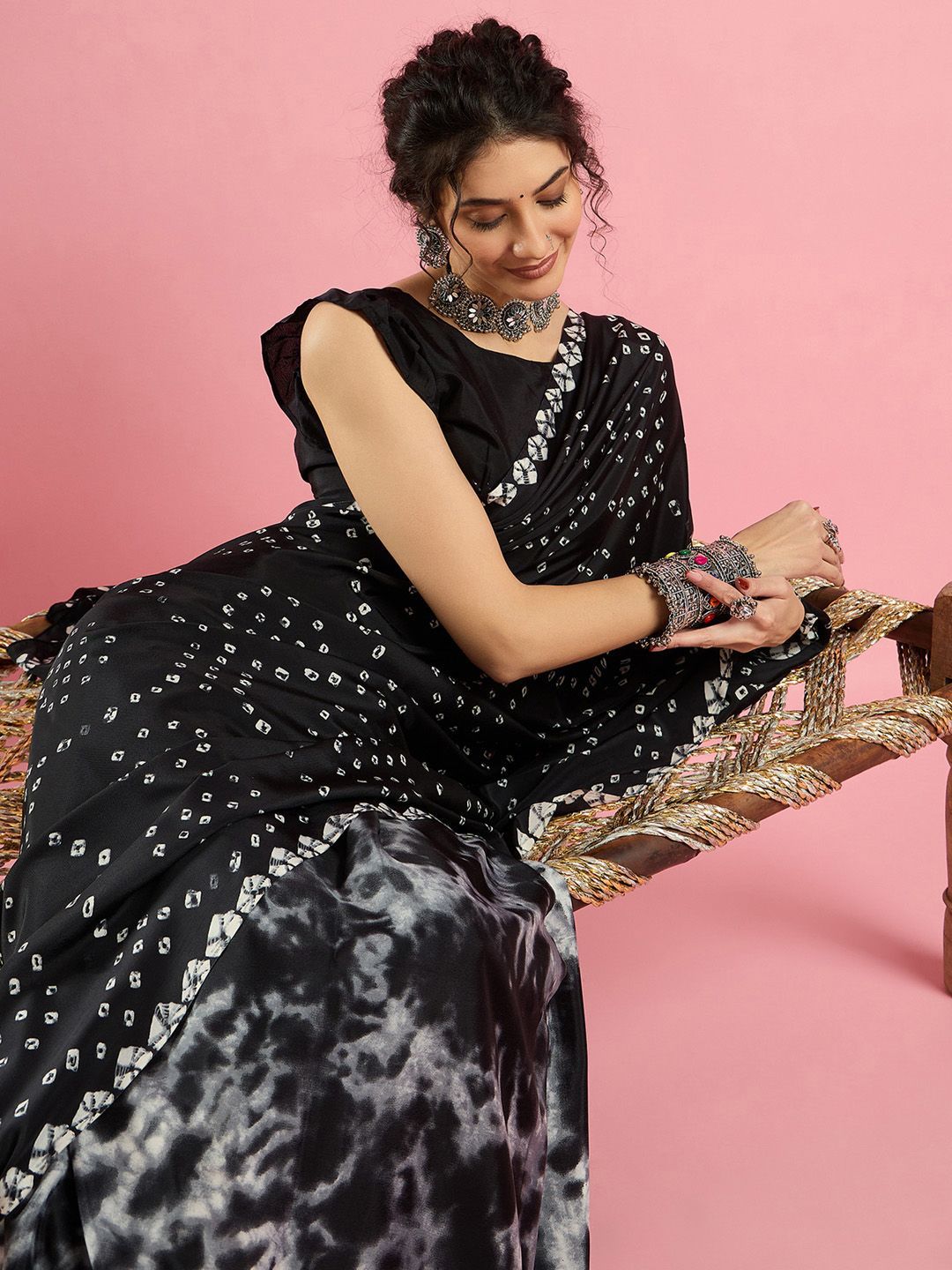 Sangria Ethnic Printed Bandhani Saree Women