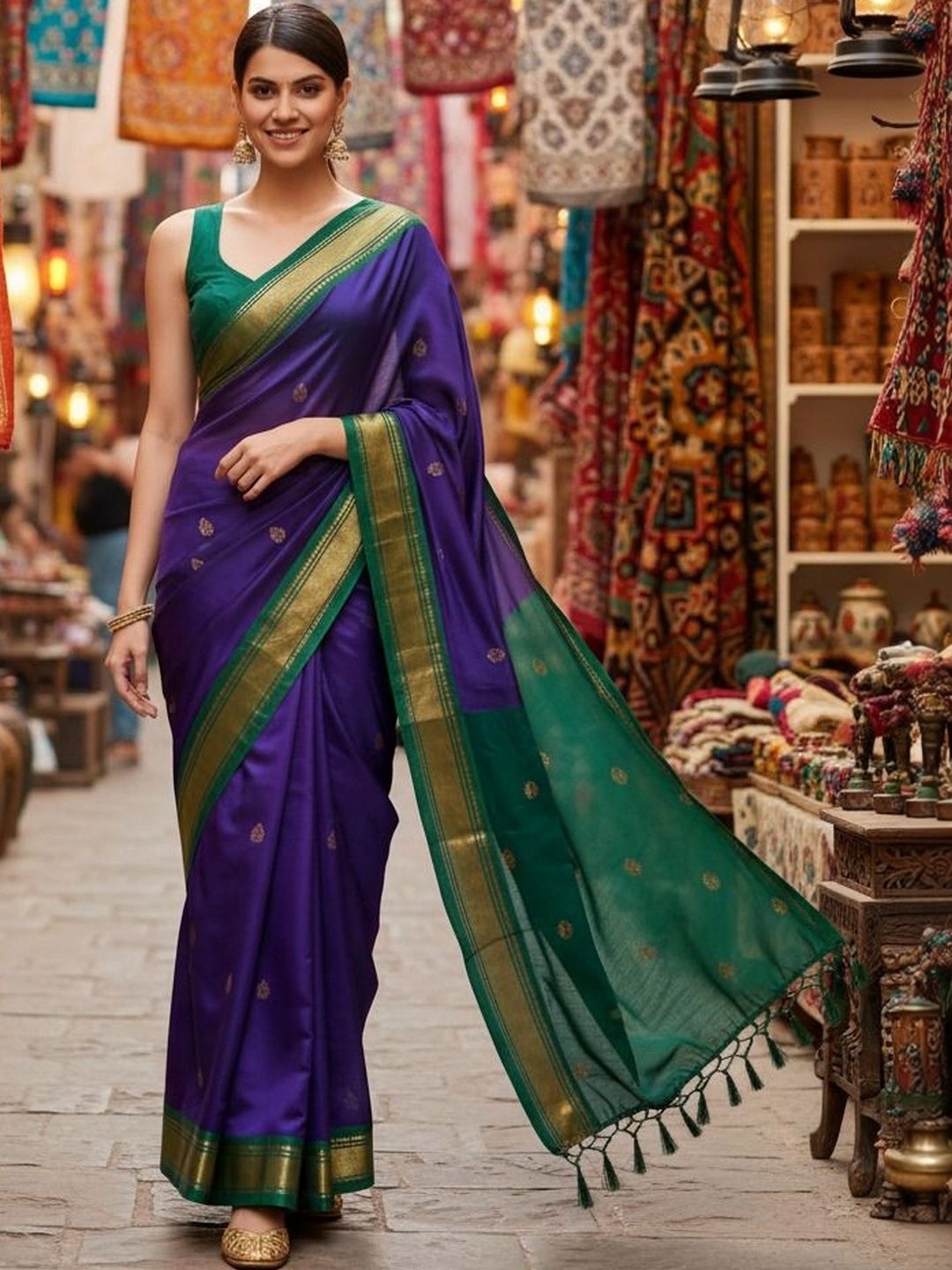 Sangria Pure Cotton Kanjeevaram Kalamkari Saree